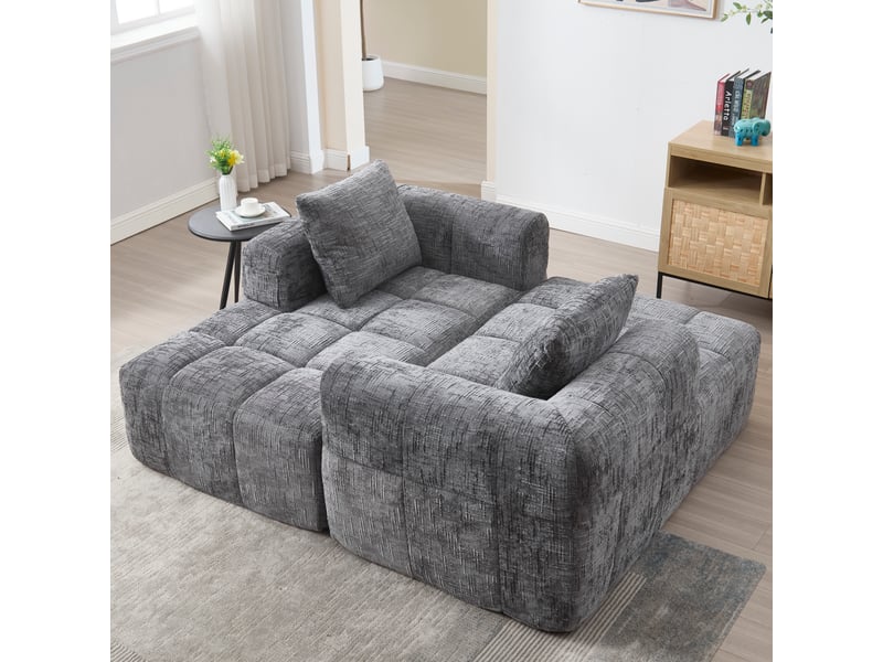  Canapé d'angle gauche fixe 3 places tissu gris Canapé d'angle gris - Conforama E