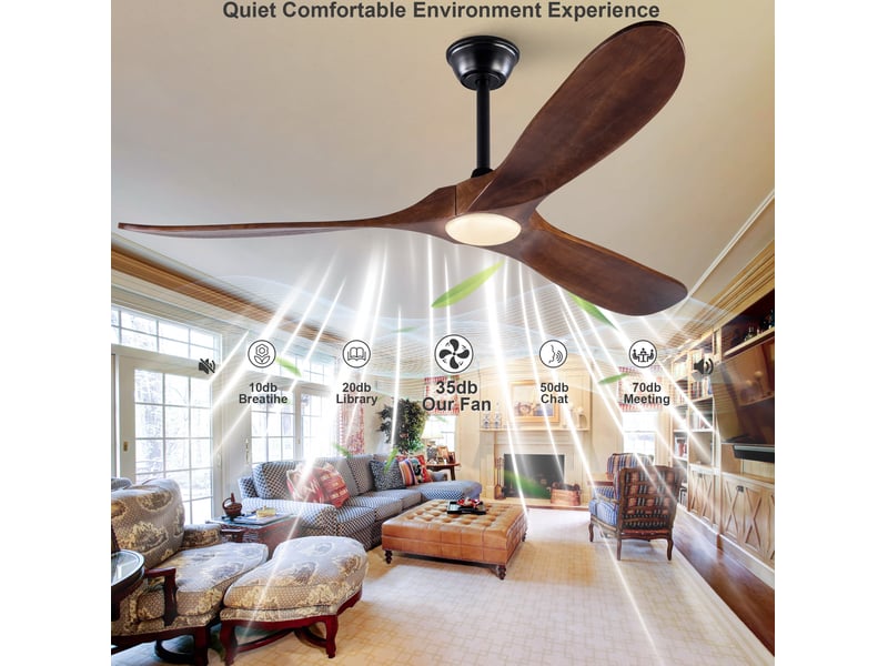  Ventilateur de plafond 60 pouces avec lumière et télécommande, 3 pales en bois foncé, 3 cct, réversible  - Conforama E