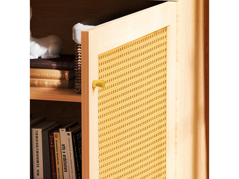 Table de chevet rustique avec porte tressée et tiroir, meuble de rangement mdf effet bois pour chambre ou salon, 60x40x63 cm - Conforama E