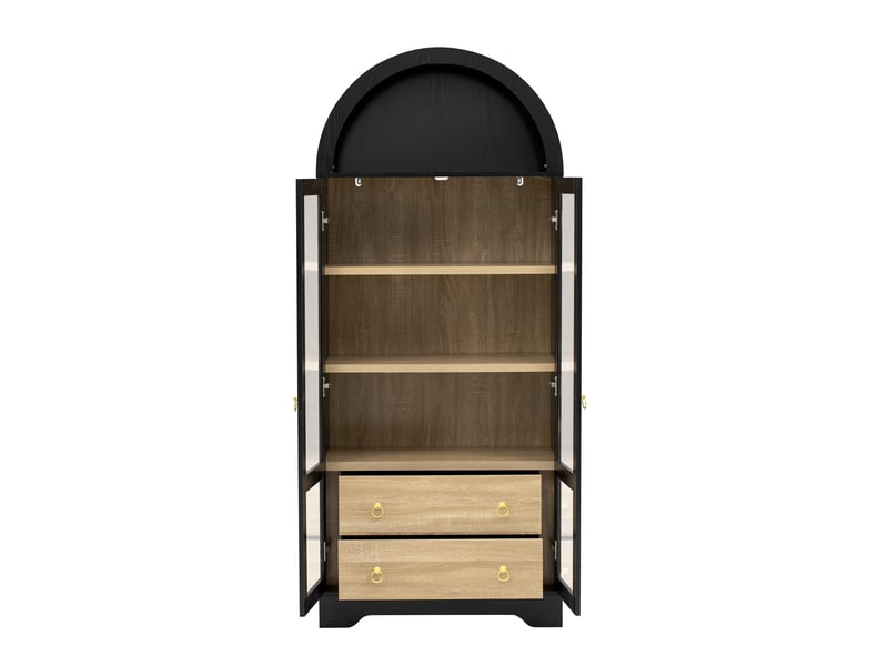  Buffet 2 tiroirs et étagères réglables avec portes en verre pour cuisine 76,2×40,1×180 cm noir  - Conforama A