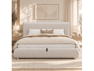Lit coffre 160x200 cm, lit double en velours crème avec sommier, sans matelas