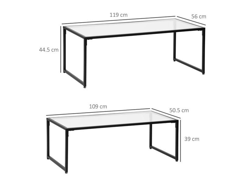  Tables basses gigognes en verre trempé et acier noir pour salon 119×56×44,5 cm transparent  - Conforama E