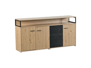 Buffet 3 portes 3 tiroirs industriel noir et bois, meuble de rangement 150 cm