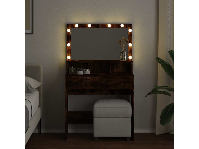 Coiffeuse, table de maquillage avec led chêne fumé 80x41x134,5 cm - Conforama C