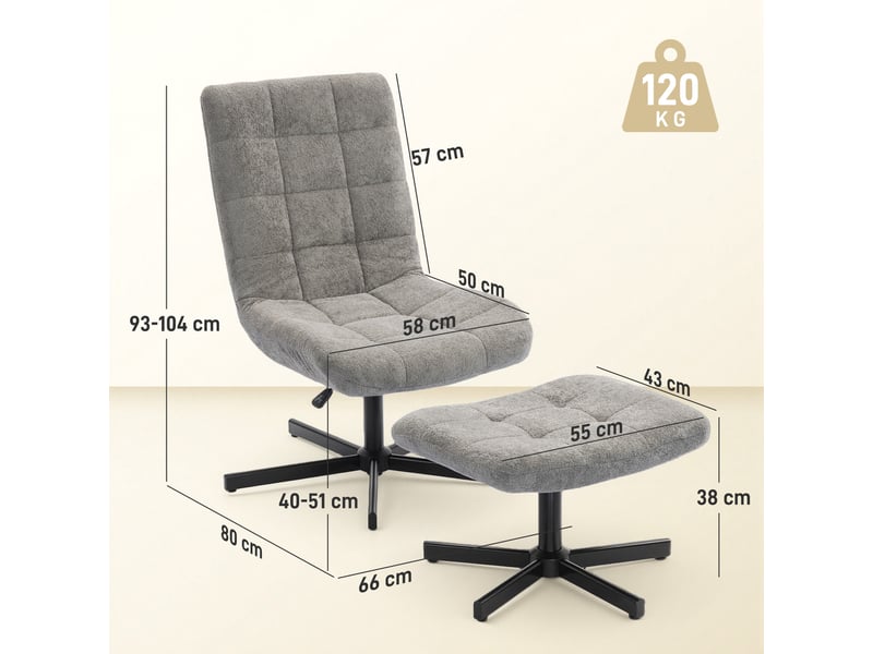  Fauteuil relax pivotant avec repose-pieds velours gris 66 x 80 x 93-104 cm  - Conforama C