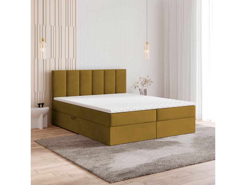 Boxspring meril 200x200 cm, lit complet avec matelas, jaune - Conforama B