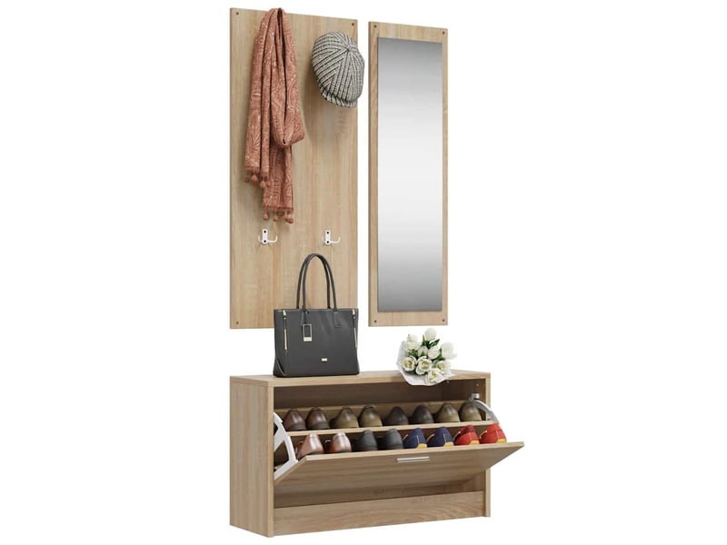  Ensemble de meubles à chaussures 3 en 1 en bois d'ingénierie chêne sonoma  - Conforama C