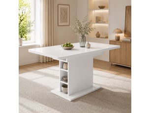 Table à manger extensible avec rangement intégré, 110130 x 70 x 75 cm, panneau de particules, blanc
