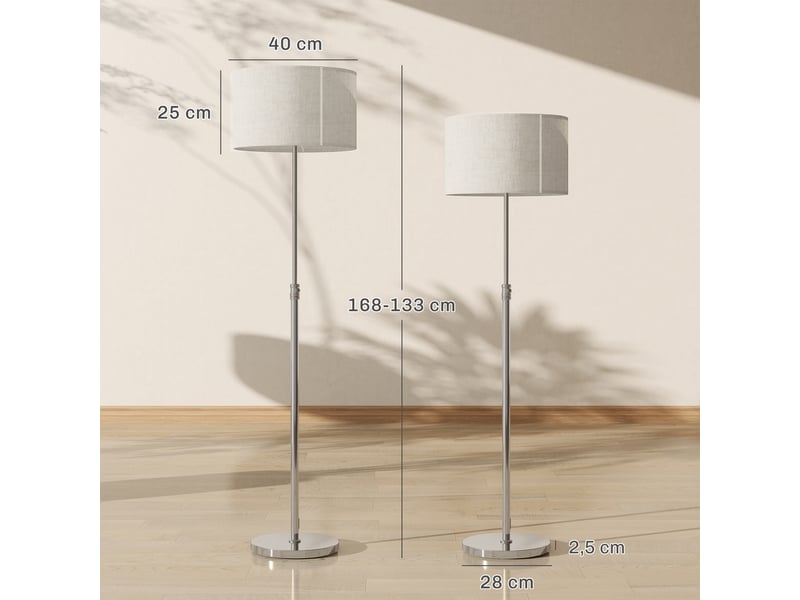  Lampadaire pour salon avec télécommande, hauteur réglable de 133 à 168 cm, argent  - Conforama E