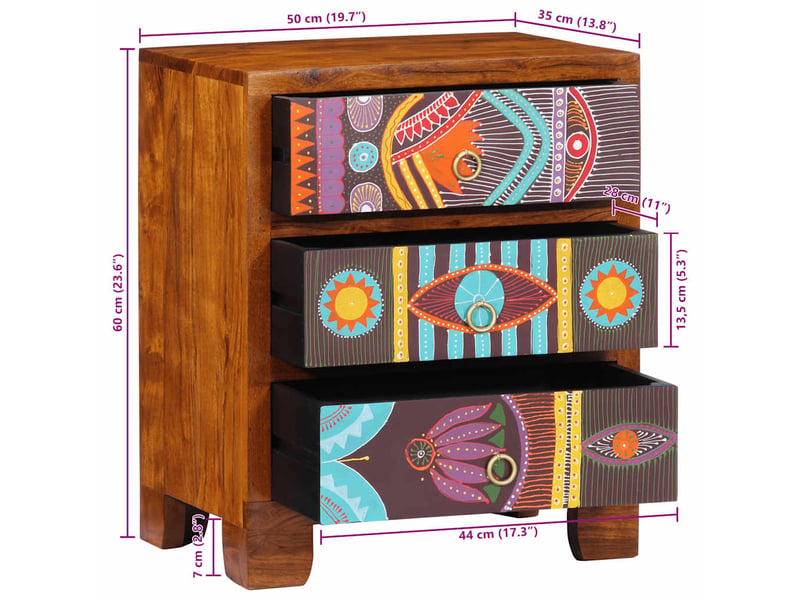  Vidaxl buffet multicolore 50x35x60 cm bois massif d'acacia  - Conforama C