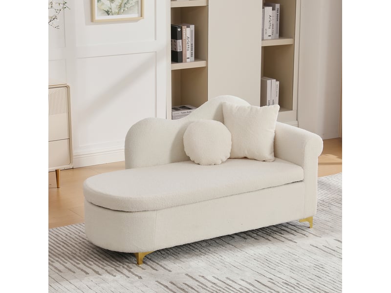  Canapé-lit 134x64x70 cm beige blanc avec rangement et 2 coussins  - Conforama B