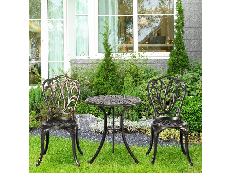  Ensemble salon de jardin 2 places 2 chaises + table ronde style charme rétro en fonte d'aluminium, bronze  - Conforama C