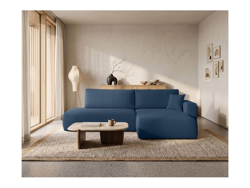  Canapé d'angle max réversible et convertible 5 places alya en velours côtelé - bleu foncé ALYA - Conforama B