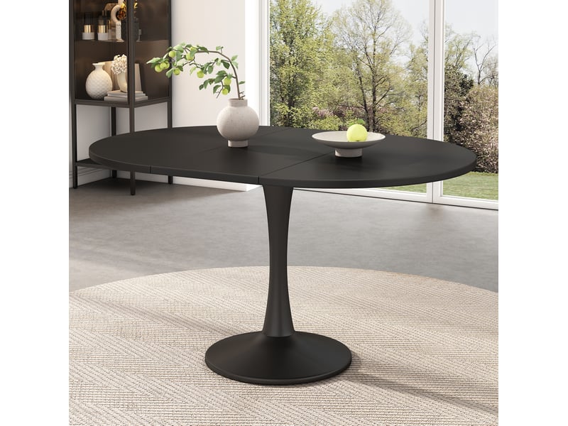  Table à manger extensible 100x140x75 cm ovale mdf métal noir  - Conforama D