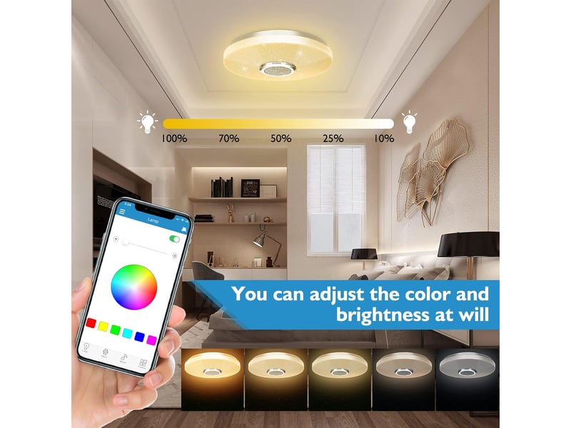  Plafonnier led 36w avec haut-parleur bluetooth, intelligent avec télécommande et contrôle app  - Conforama E