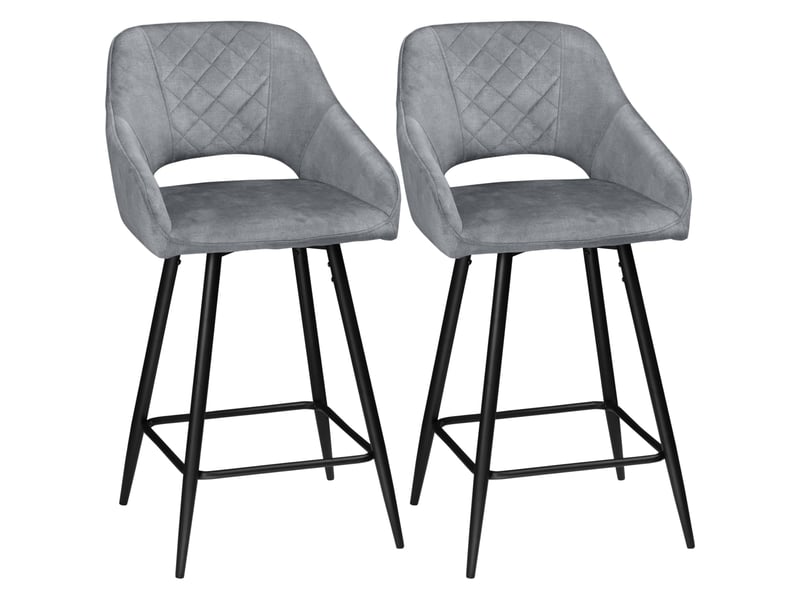  Ensemble de 2 tabourets de bar style rétro, aspect velours, avec repose-pieds, 50 cm x 56 cm x 98 cm, gris  - Conforama B