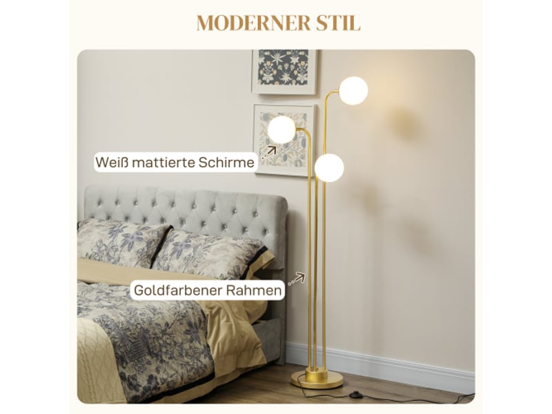  Lampadaire 120 w à abat-jour orientables, métal doré, h165 cm, interrupteur au pied, lampe de lecture  - Conforama C