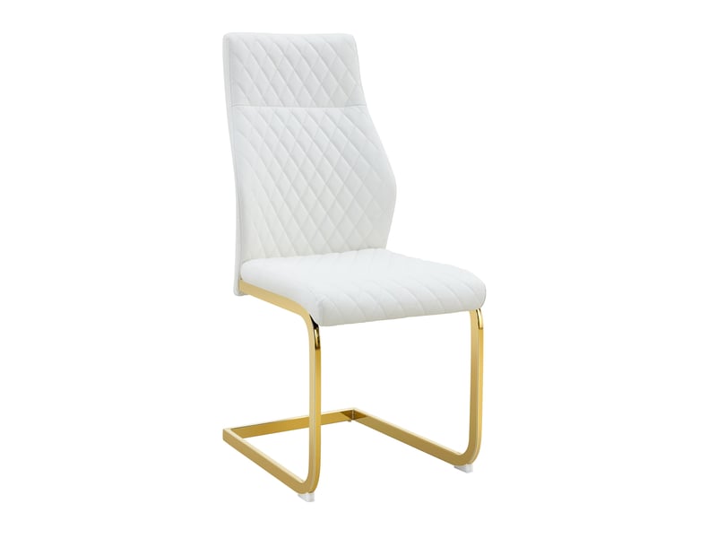  Lot de 2 chaises de salle à manger 43x63x100 cm, chaise cuisine avec dossier haut motif losange, blanc et doré, pu+métal  - Conforama A