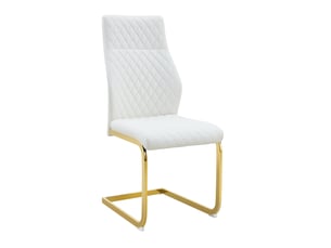 Lot de 2 chaises de salle à manger 43x63x100 cm, chaise cuisine avec dossier haut motif losange, blanc et doré, pu+métal