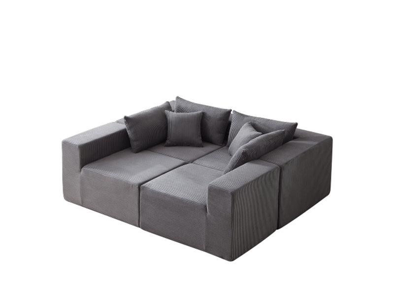  Canapé modulable l 4 pièces 104 pouces en velours côtelé, mousse compressée, design luxe, salon et chambre, combinaison libre  - Conforama E