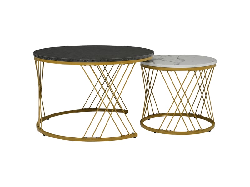 Tables basses gigognes rondes avec plateaux aspect marbre et pieds réglables, mdf gris - Conforama A
