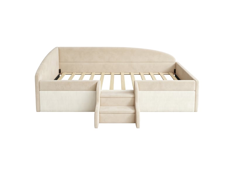  Lit enfant rembourré multifonction en velours beige 90x190 cm avec marches  - Conforama D