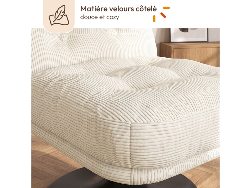  Fauteuil pivotant alfred en velours côtelé beige pied tulipe métal noir  - Conforama D