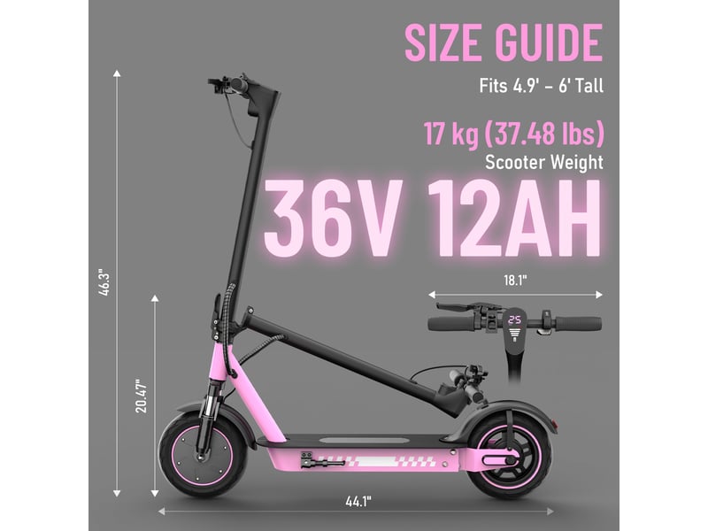  Trottinette électrique hiqis d9pro, double suspension, pneus alvéolés 10, rose  - Conforama C