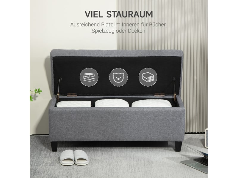  Banc coffre 100x40x44 cm, banc de lit, pieds antidérapants, assise confortable, polyester et métal, pour salon, gris  - Conforama D