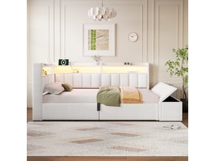 Lit banquette 90x200 cm <strong>MODERNLUXE</strong> <strong></strong> coloris beige