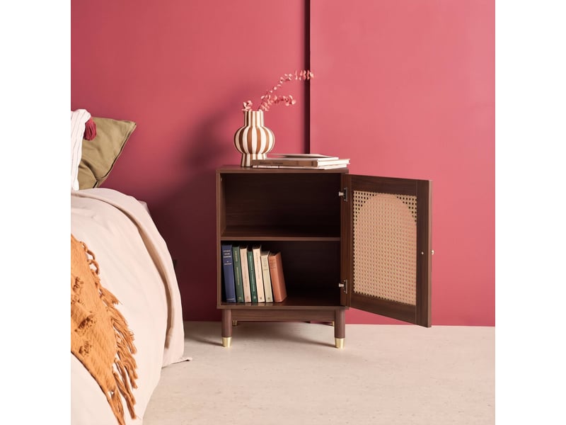  Lot de 2 tables de chevet bohème bois et cannage noyer 1 porte - judith  - Conforama E