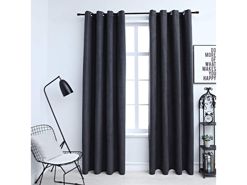  Lot de 2 rideaux occultants, rideaux black-out avec anneaux métal anthracite 140x175cm cf44855  - Conforama B