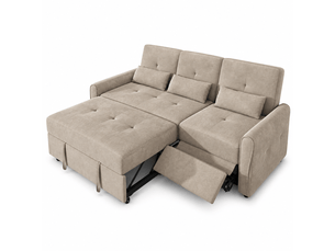Canapé-lit convertible 3-en-1 3 places 176x148x83 cm avec couchage extractible, dossier réglable 3 positions, repose-jambes, chenille marron