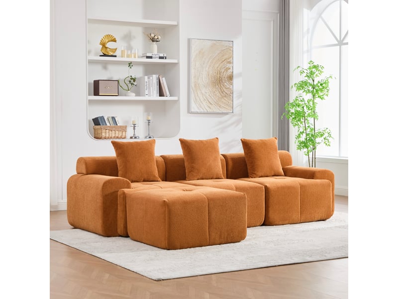 Canapé d'angle, canapé 3 places, orange, livré monté, format compressé, 268 x 102 x 78 cm, design moderne - Conforama R