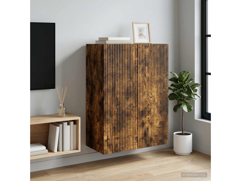 Armoire murale salon 66x34,5x90cm bois d'ingénierie chêne fumé shl6226 - Conforama B