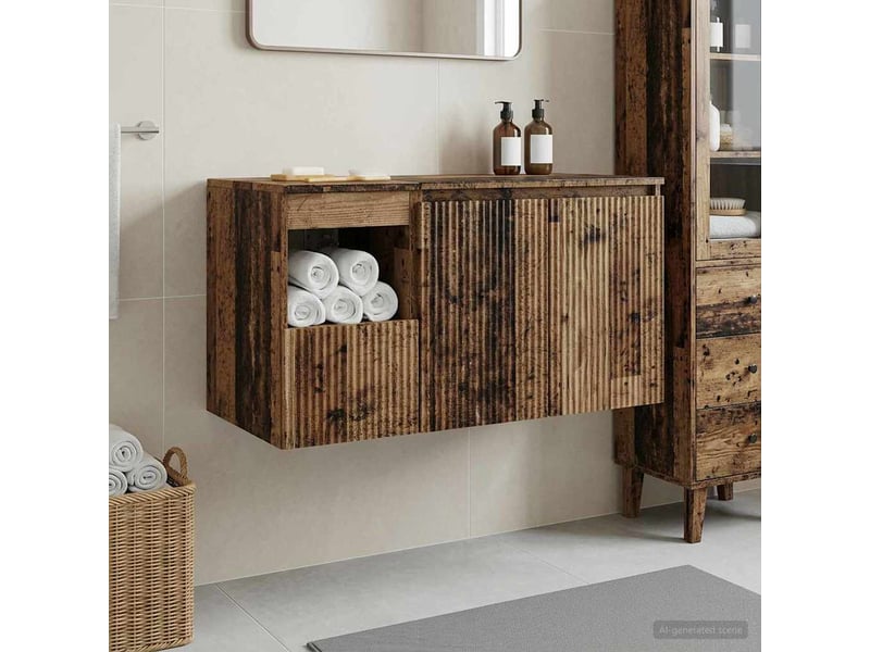  Ensemble de mobilier de salle de bain 2 pc bois ancien cf64041  - Conforama B