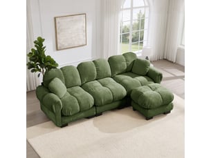 Canapé d'angle,260x149x90 cm,3 places avec ottomane mobile,chenille,vert