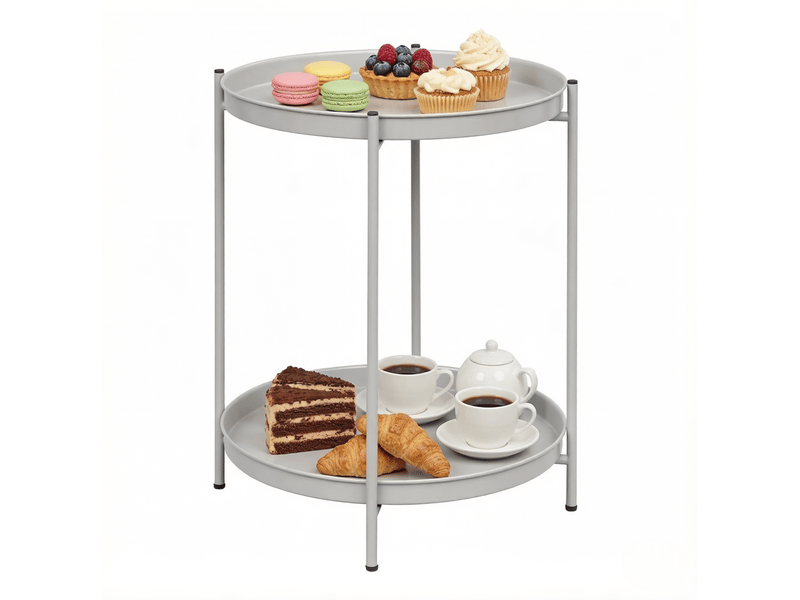  Table basse ronde avec 2 plateaux amovibles et patins réglables, en métal gris clair, pour salon, 44 × 44 × 53 cm  - Conforama A