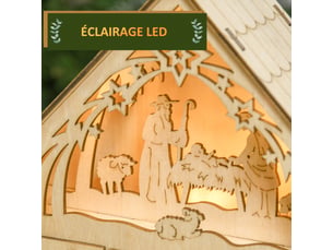 Calendrier de l'avent à remplir en bois, 26,6x6x30cm, décoration de noël avec 24 tiroirs et 5 lumières led, bois naturel