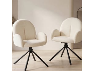 Lot de 2 chaises de salle à manger pivotantes avec accoudoirs - dossier enveloppant chenille crème