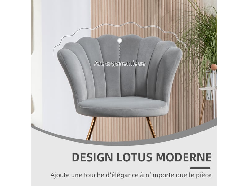  Fauteuil en velours avec pieds en acier gris 69x64x80 cm  - Conforama D