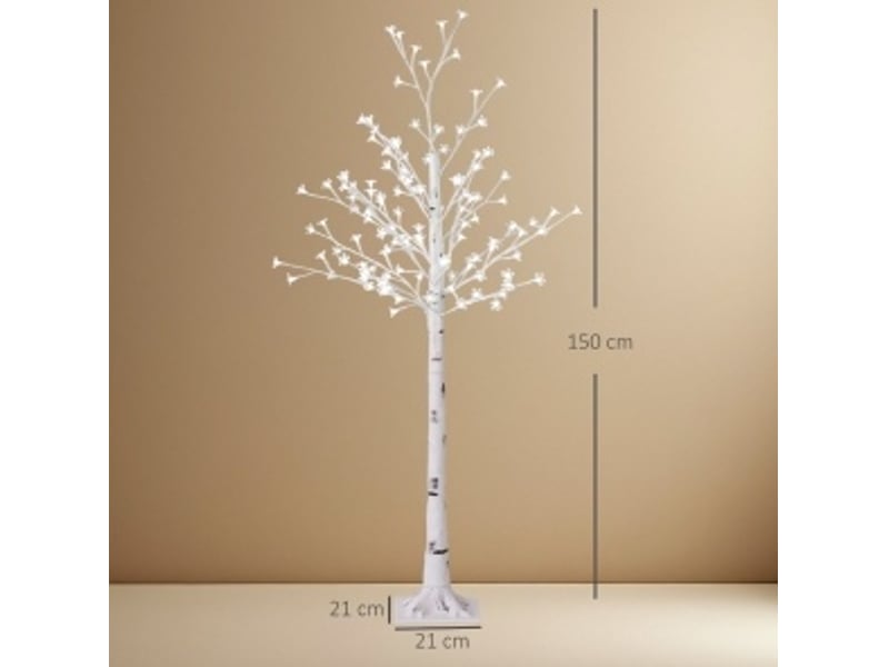  Arbre lumineux 21 x 21 x 150 cm blanc en plastique, 120 led blanc chaud à 3 niveaux de luminosité, branches flexibles  - Conforama C