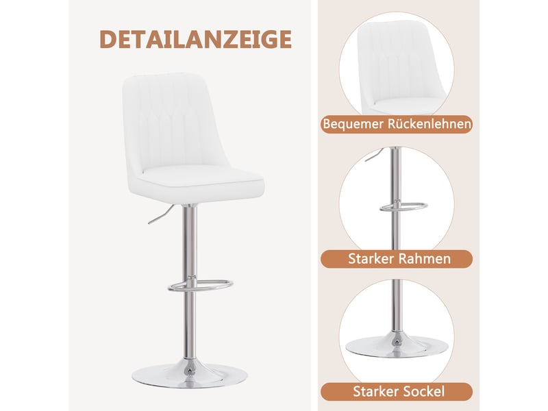  Tabourets de bar lot de 2 réglables et pivotants à 360° - lpospi - dossier matelassé, métal, pu - blanc argenté  - Conforama E