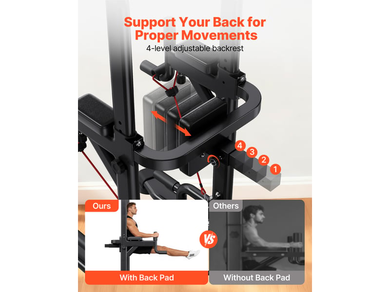  Vevor barre de traction autoportante capacite 150 kg, chaise romaine hauteur et dossier reglables, tour de musculation dips pompes releves de jambes tirage inverse, station entrainement domicile  - Conforama E