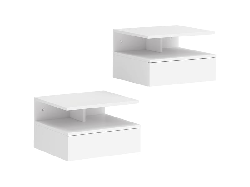  Ensemble de 2 tables de chevet suspendues avec tiroir, fixation murale, 35 x 32 x 22,5 cm, blanches  - Conforama A