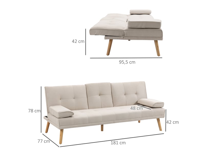  Canapé convertible 3 places, 2 coussins et 2, canapé-lit rembourré avec dossier réglable 3 niveaux  - Conforama C