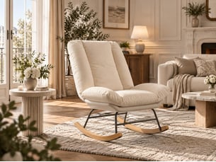 Fauteuil à bascule 5 positions – fauteuil à bascule inclinable  –  housses amovibles – accoudoirs confortables – lin beige – 62x90.5x100 cm