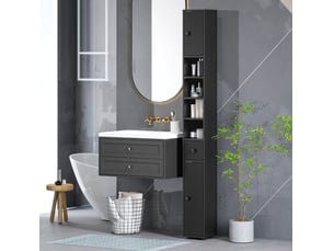 Meuble de salle de bains 180x20x20 cm avec 2 placards et 4 niches ouvertes en panneau de particules noir