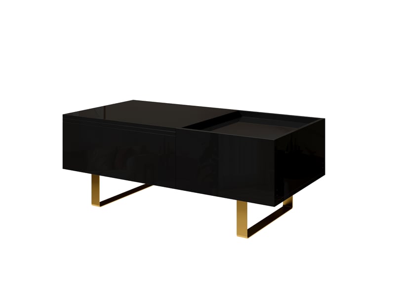 Table basse réglable en hauteur, table basse de rangement en mdf finition brillante, table basse avec tiroir et pieds en fer, table de salon moderne - Conforama D