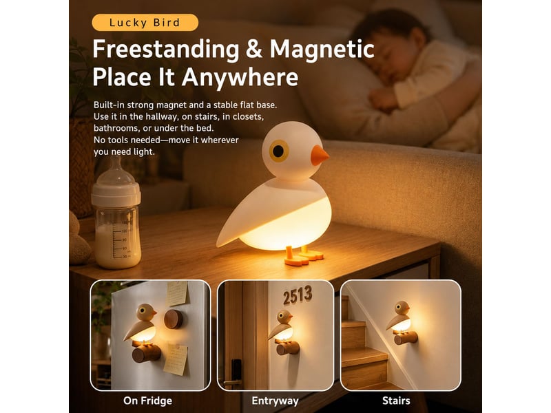  Veilleuse murale oiseau rechargeable avec détecteur de mouvement, fixation magnétique et commande tactile  - Conforama D